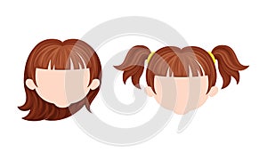 Baby girl hairstyle. Face of little girl with brown hair cartoon vector illustration