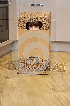 Baby Girl Hiding Inside A Cardboard Box