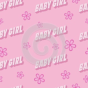Baby girl letterring seamless pattern. Cute girly background wallpaper. Barby style. Vector