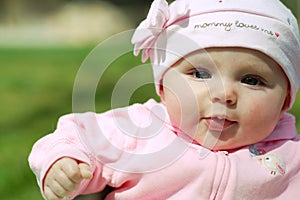 Baby Girl in Mommy Loves Me Hat photo