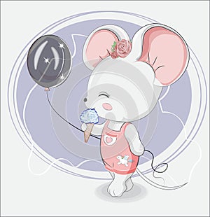 Baby girl mouse with ice cream