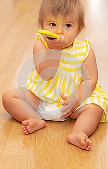 Baby Girl. Phone. Yellow Dress. Cute 2