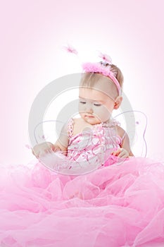 Baby Girl in Pink Dress, Child Beauty Portrait, Cute Infant Kid