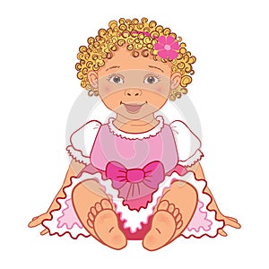 Baby girl in pink dress Happy princes Vector photo