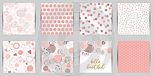 Baby girl pink seamless patterns set Dot print Pink paper background Hand drawn abstract design