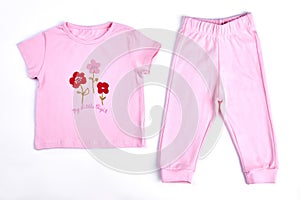 Baby-girl pink t-shirt and trousers.