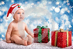 Baby girl with a Santa Claus hat for the festive season