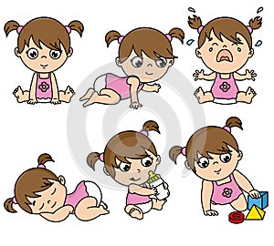 Baby girl set in different poses