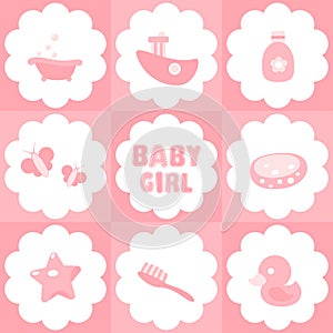 Baby girl - set of pink shower symbols