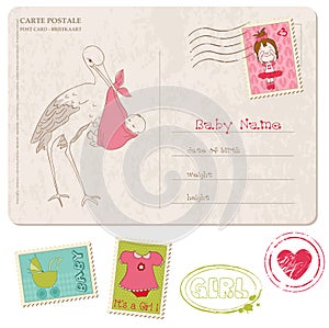 Baby Girl Shower Card with set of stamps