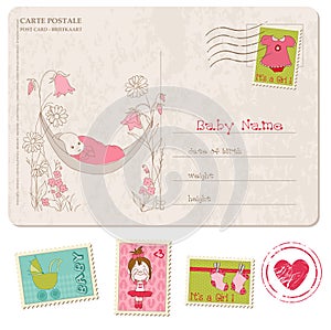 Baby Girl Shower Card with set of stamps