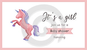 Baby Girl Shower Invitation Card design unicorn vector