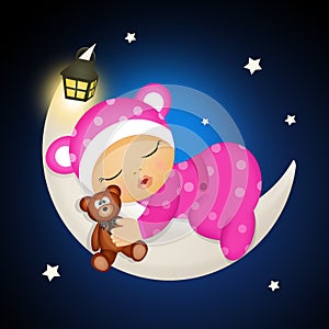 Baby girl sleeping on the moon