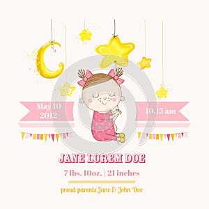Baby Girl Sleeping on a Star - Baby Shower or Arrival Card