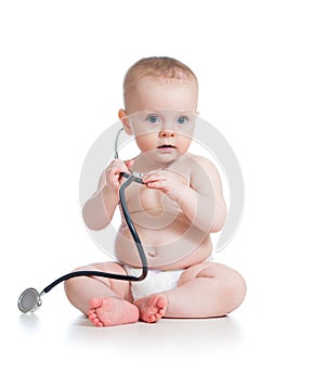 Baby girl with stethoscope in hands