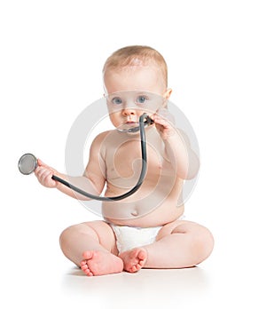 Baby girl with stethoscope in hands