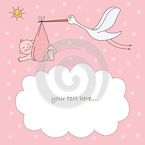 Baby girl and stork