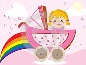 Baby girl in stroller