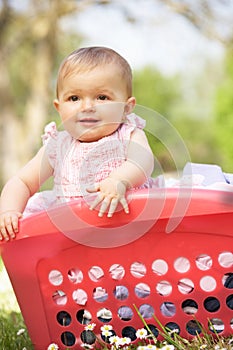 Baby Girl In Summer Dress Sitting