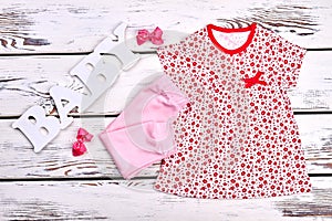 Baby-girl summer garment, accessories.