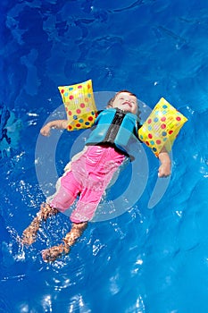 Baby girl in swimming pool