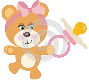 Baby girl teddy bear holding a pacifier