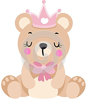 Baby girl teddy bear sitting with crown