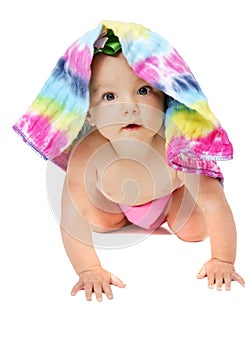 Baby girl under cloth diaper