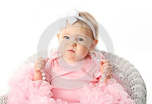 Baby girl wearing pettiskirt tutu and pearls