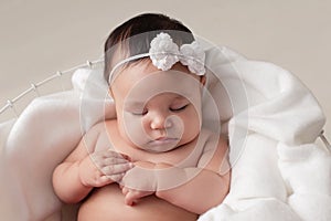 Baby Girl with White Bow Headband