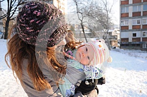 Baby girl in winter day