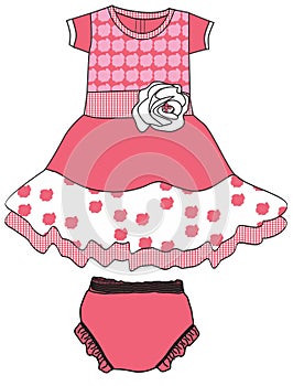 baby girls frocks with pants rose flower print vector & art