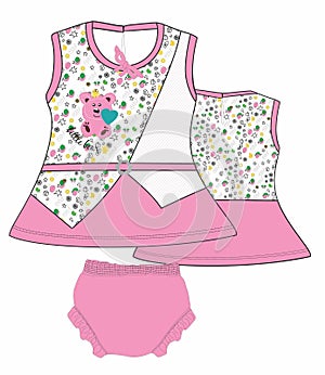 baby girls frocks with panty teddy print vector art