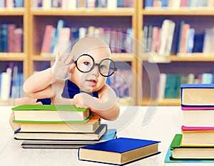 Baby in Glasses Read Books, Smart Kid Education Development