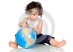 Baby with globe.