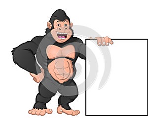 Baby gorilla cartoon and blank sign