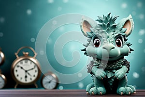 Baby green dragon on mint background