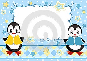 Baby greeting card with penguins.