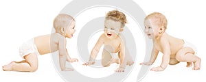 Baby Group Crawling In Diaper, Toddler Children Happy Smiling