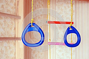 Baby gymnastic rings. Children`s sports complex