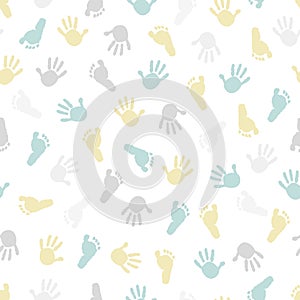 Baby hand and foot print baby shower seamless fabric design pattern