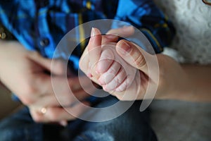 Baby hand holding mother