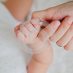 Baby hand holding mother