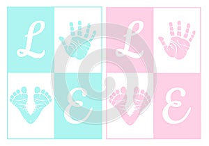 Baby hand print, footprint, vector set