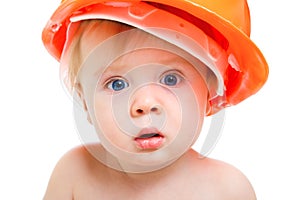 Baby in hardhat photo