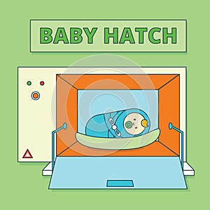 Baby hatch or baby box. Abandoned newborn boy or human male offs photo