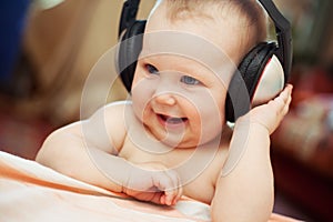 Baby with headphone