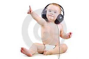 Baby with headphone