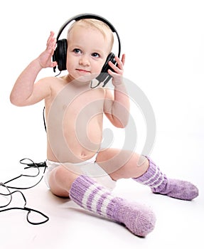 Baby with headphones