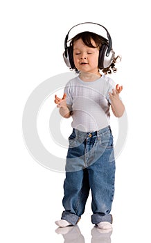 Baby with headphones photo
